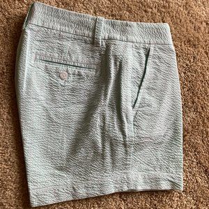 J. Crew Green and White Striped Seersucker Shorts